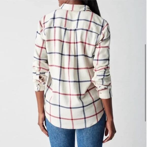 Faherty The Classic Stretch Windowpane Flannel Button-Up Shirt Cream Red Blue XS - Picture 2 of 10